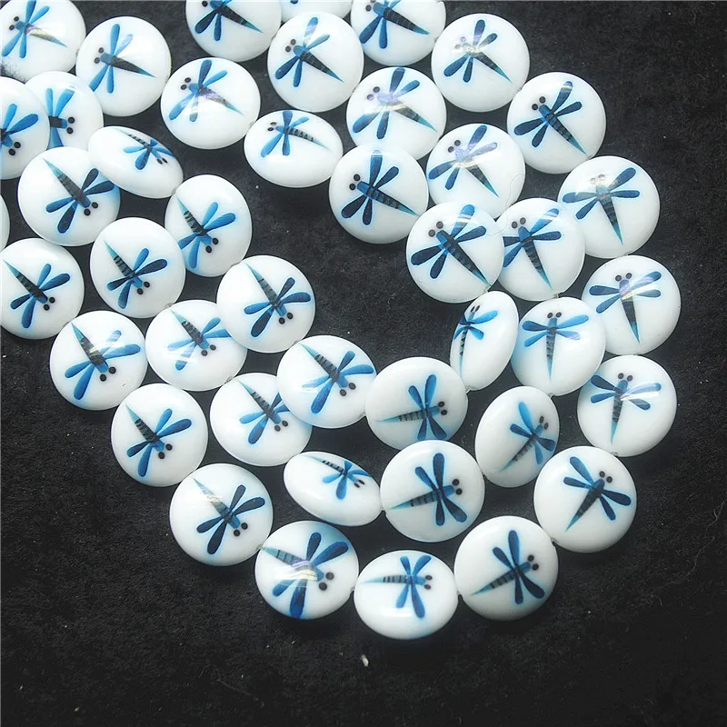 26PCS Hot Dragnnfly Designs Colored Glazed 12MM Glass Beads Material DIY Jewelry Accessories Top GOOD QUALITY