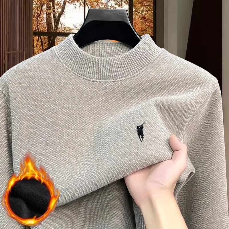 

High quality autumn and winter fashion new velvet warm knitted sweater men's brand pony exquisite embroidered pullover sweater