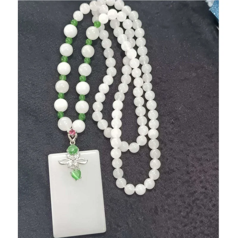 Xinjiang Golden Jade White Jade Sweater Chain Women's Quartz Rock Jade Jade No-Matter Brand Necklace