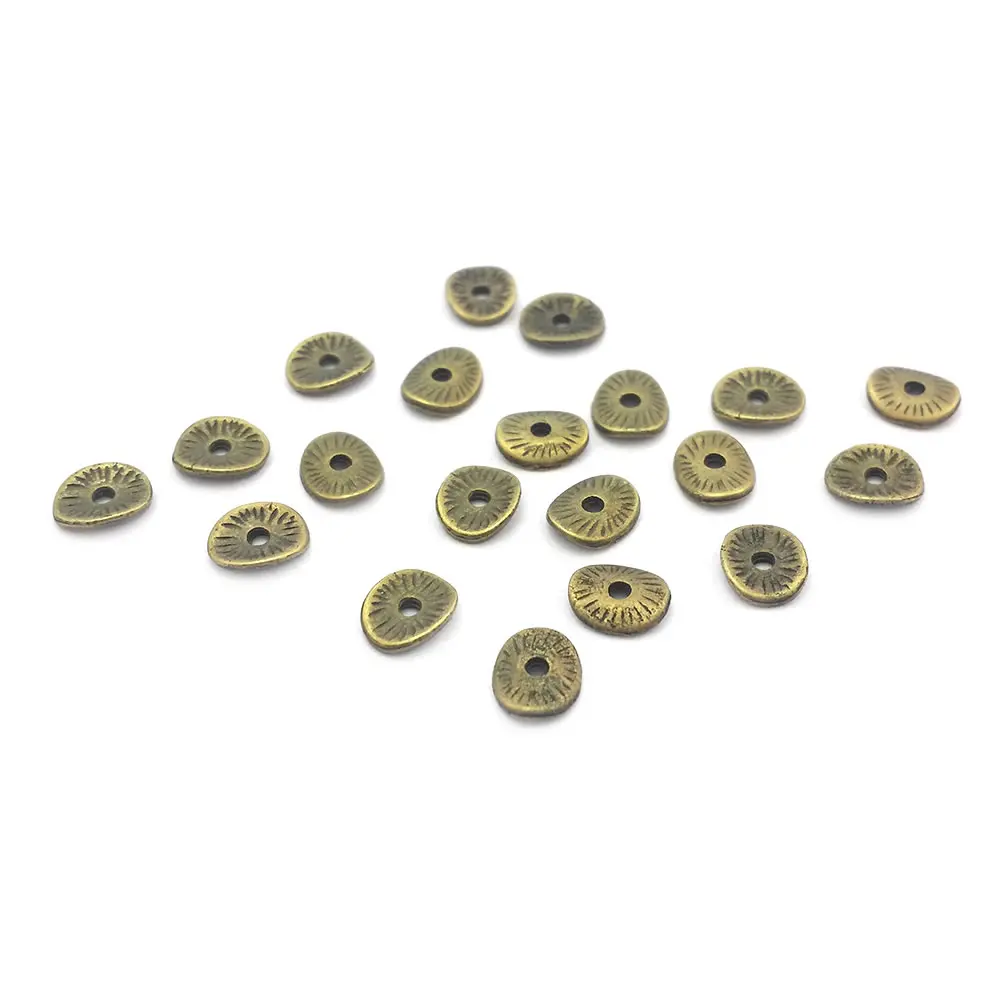 200PCS Antique Bronze Zinc Alloy Round or Curved Brushed Disks Space Beads Diy Jewelry Making Supplies Earrings Accessories