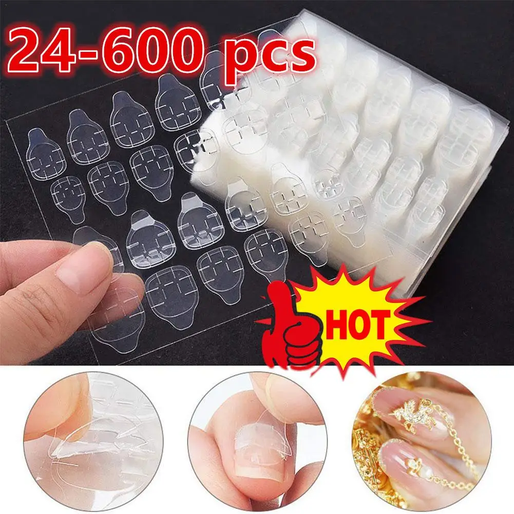 

24-600PCS Double Sided Glue Nail Sticker Adhesive Tabs Waterproof Breathable Fake Nail Glue Stickers Jelly False Nails Tips