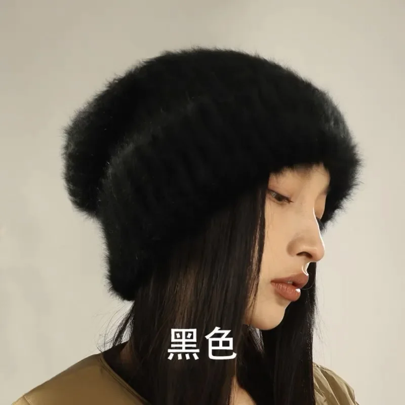 Women Ladies Hat Soft Plush Knitted High Elastic Solid Color Trendy Winter Warm Fashionable Piled Hat Apparel Accessories