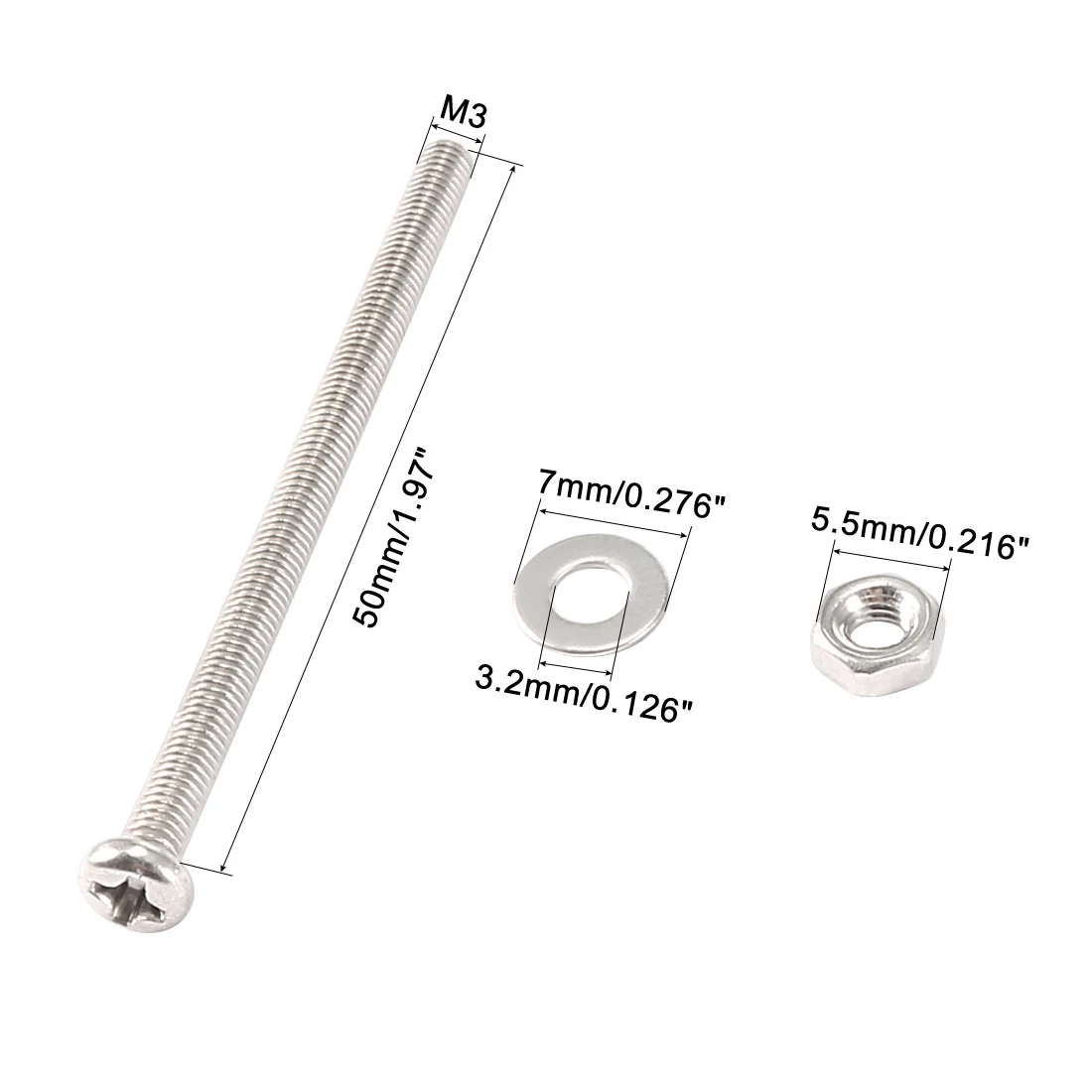 uxcell 12/20/25 セット M3 ネジボルトとナット 304 ステンレス鋼プラスなべボルトネジナットワッシャー付き 30/40/45/50 ミリメートル長さ