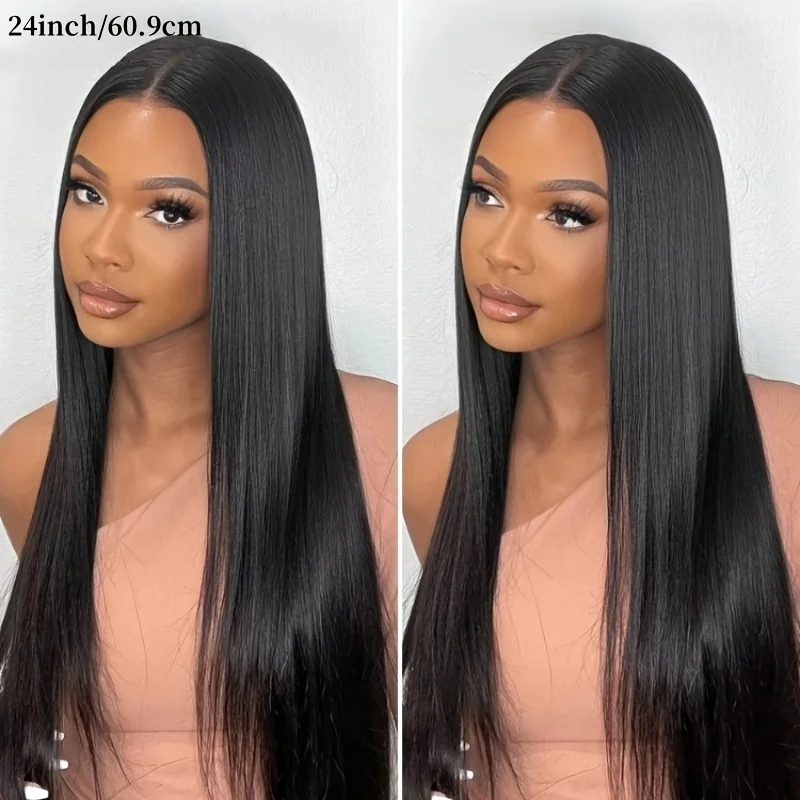 投げ込み式＆ゴー 5x5 HDレースクロージャーウィッグ 夏用接着剤不要ロングウィッグ 密度200% バージンブラジリアンストレート人毛ウィッグ