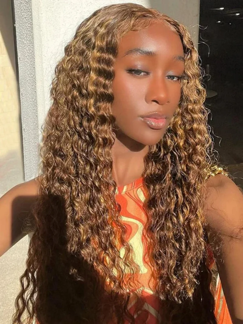 

Highlight Loose Deep Wave 13x4 Lace Front Wigs Glueless Human Hair Ombre 7x5 Honey Blonde Deep Curly Lace Front Wigs For Women