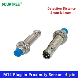M12 Plug-in Proximity Sensor Metal Inductive Approach Switch With 4 Cores Air Plug Detect Distance 2mm 4mm PNP/NPN NO NC