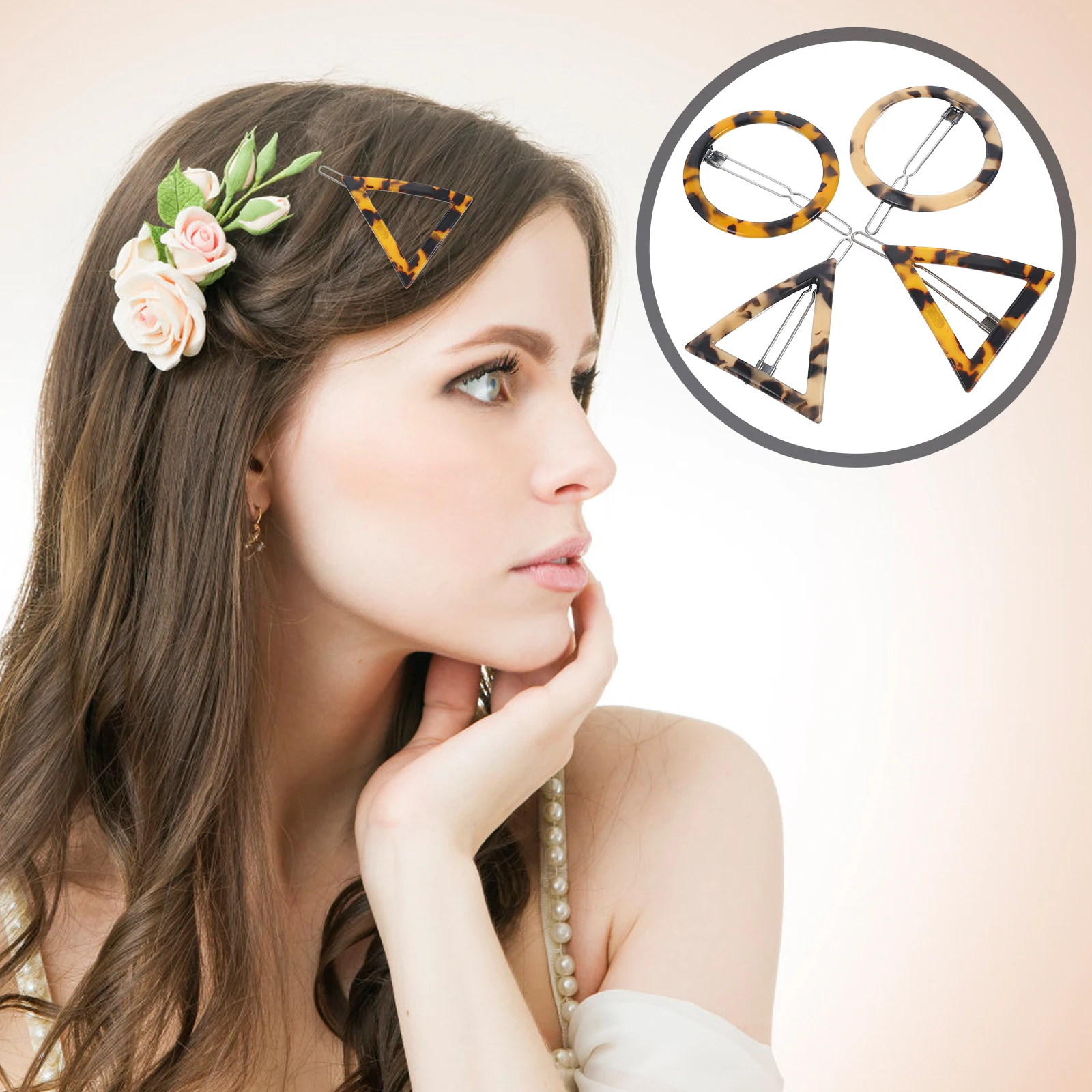 

4 pcs Acrylic Clips Geometric Bang Pins Leopard Print Round Triangular Hair Accessories For Women Lightweight Leopard