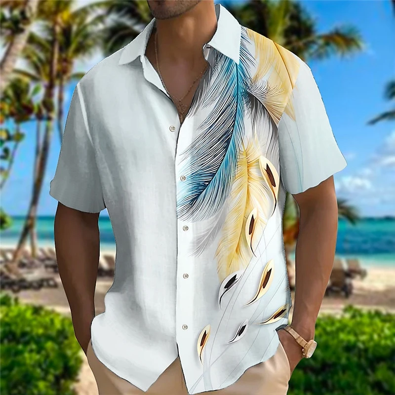 

Fashion 3D Feather Print Shirts For Men Summer Beach Vacation Hawaiian Shirt Street Trend Men's Clothes Casual Loose Lapel Tops
