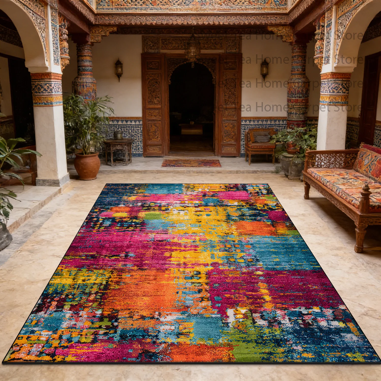 Retro Bohemian Distressed Large Living Room Carpet Decoration Home Washable Non-slip Bedroom Rug Soft Fluffy Office Abstract Mat