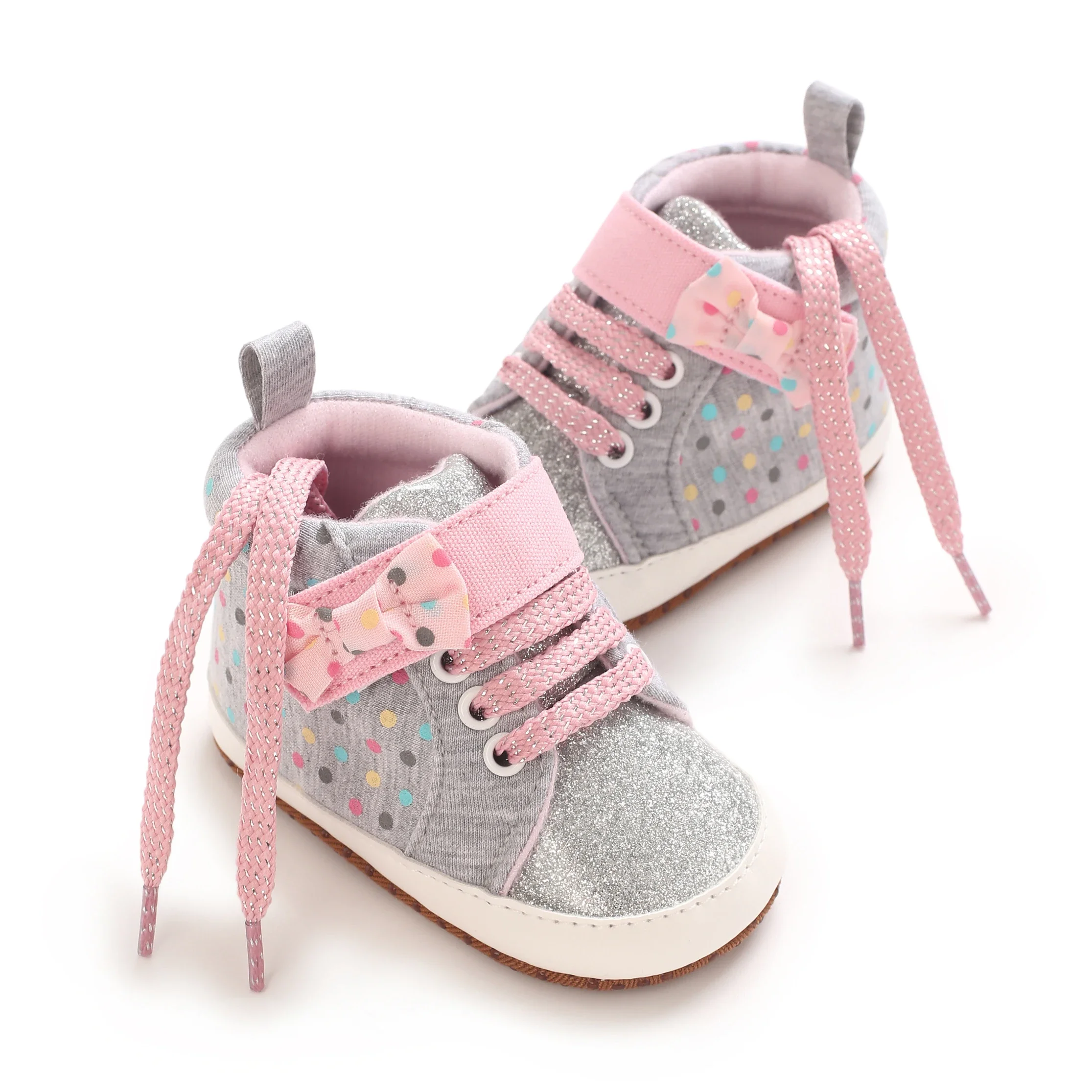 Frühlings- und Herbst-Neuheit: Süße, bunte Polka-Dot-Stoffschuhe für Babymädchen, bequeme Sneaker mit weichen Sohlen. – Detail 5