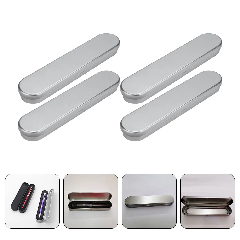 

4Pcs Student Stationery Cases Tinplate Pencil Cases Pen Storage Boxes (Silver)