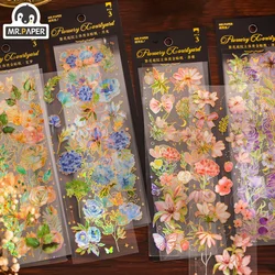 Mr.paper 4 Styles 3pcs/bag Vintage Plants Bronzing Sticker Literary Aesthetic Flower Hand Account Decoration Stationery Stickers