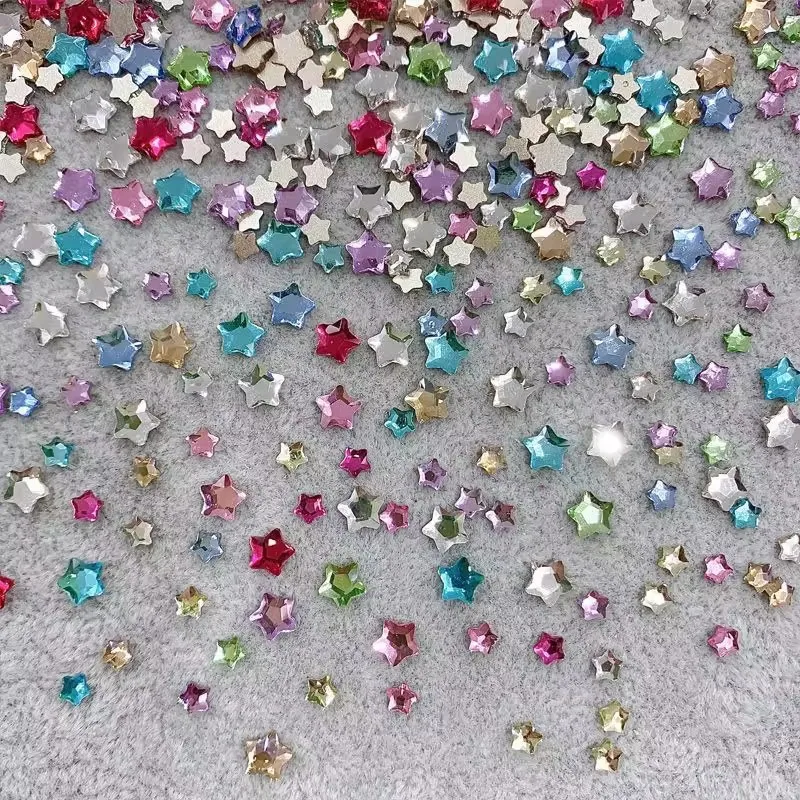 20pcs 4/6mm Five-pointed Star Diamond Nails Charms Sparkle Colorful Flatback Mini Star Nail Art Rhinestones Decorations Supplies