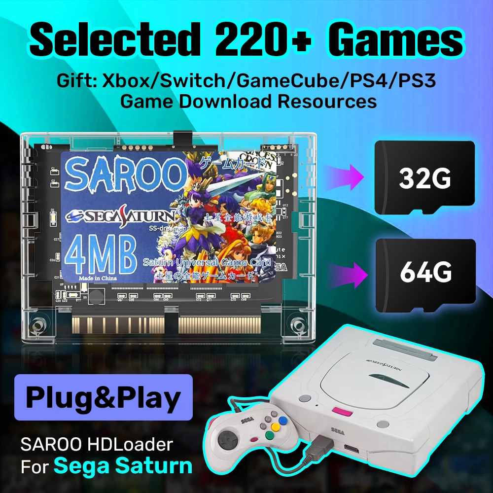 Retro Game Consoles Saroo HDLoader For Saturn Support TF Memory Card Pre-Loaded 220+ Selected Games With Diskless Game Plug&Play