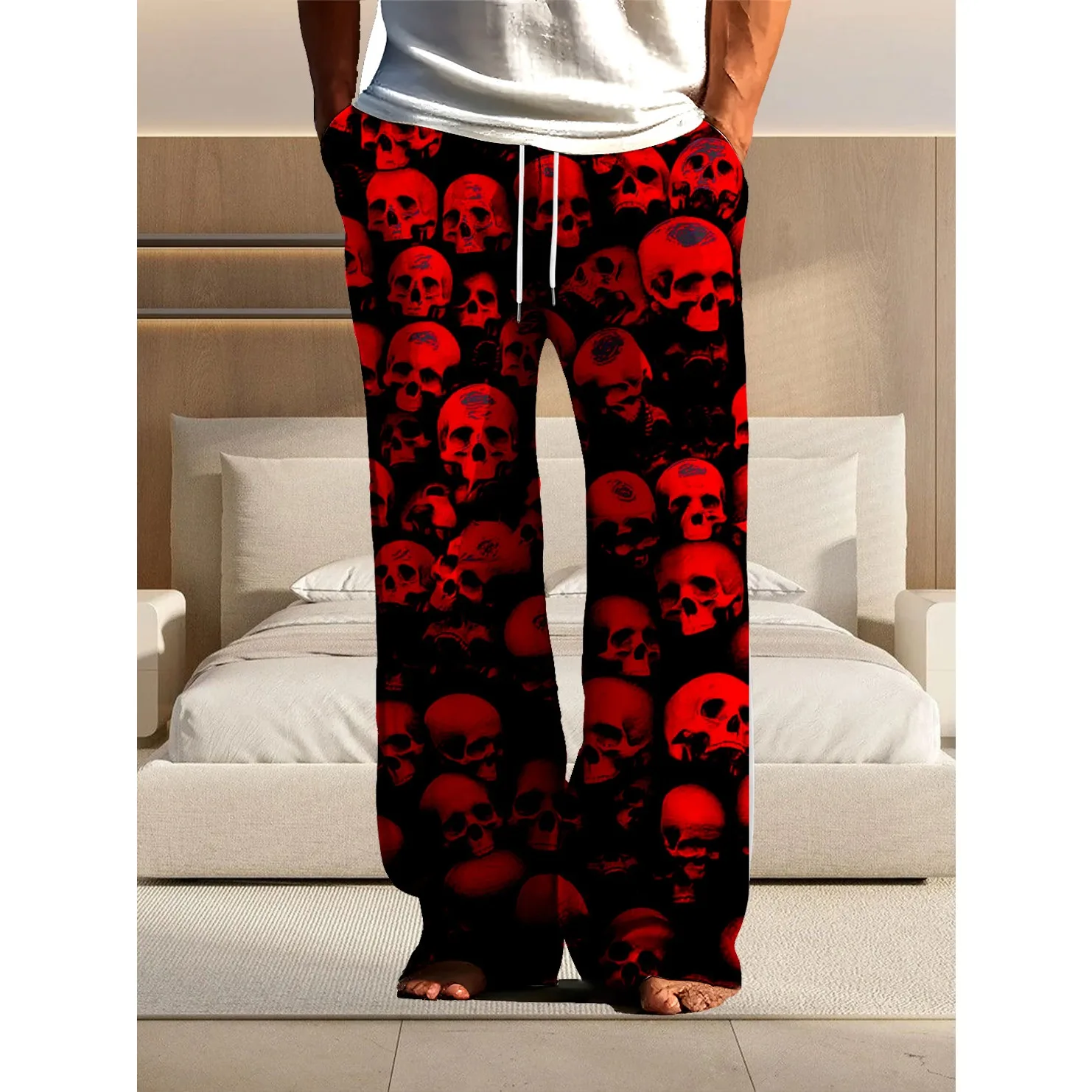 

2025 new Men's clothing skull pattern pants 3D digital printing, fast drying non fading party outdoor home casual pants
