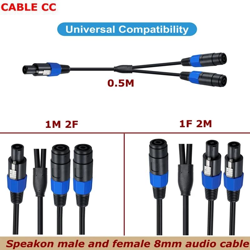 New 50cm Speakon Splitter Cable,1 Male to 2 Female XLR Y Splitter Speakon Splitter Cable Speakon 1-Female to 2-Male