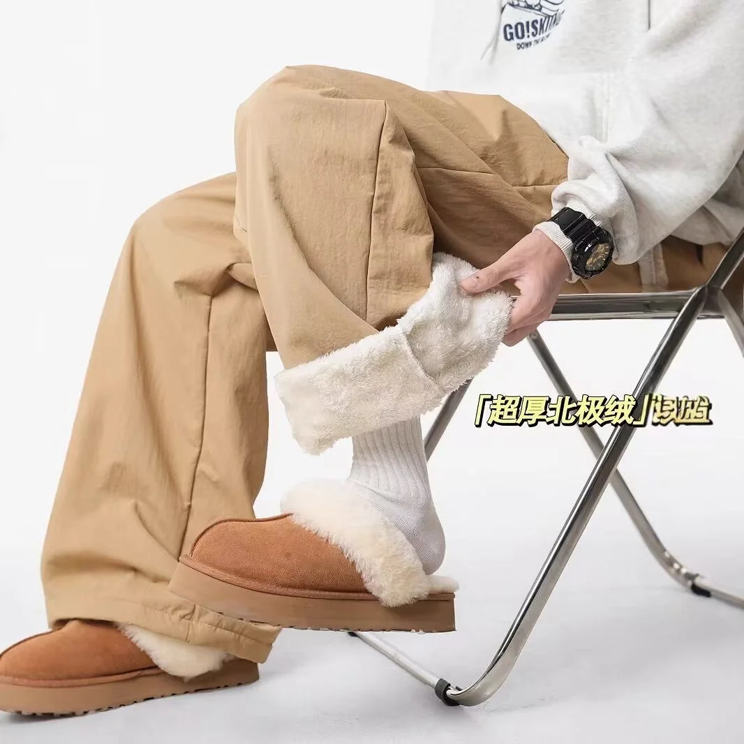 

Casual American Sle Windproof Fce Lined Trousers for Men Autumn Winter l Waist Loose Fit Polyester Fiber Cargo Pants