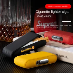 Encendedor de cigarrillos compacto y portátil 2 en 1 multifunción USB, recargable, 10 palos, estuche de cigarrillos grueso