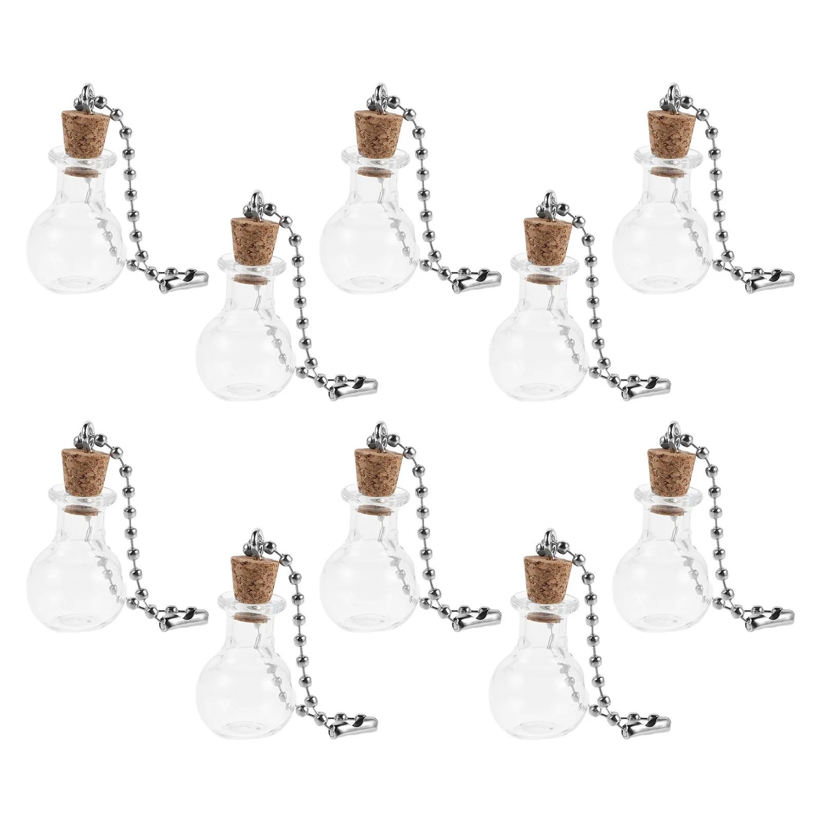 10Pcs Drift Bottle Keychain Mini Glass Vials with Cork DIY Fillable Message Bottle Charm Friendship Gift Party Favor Keyring