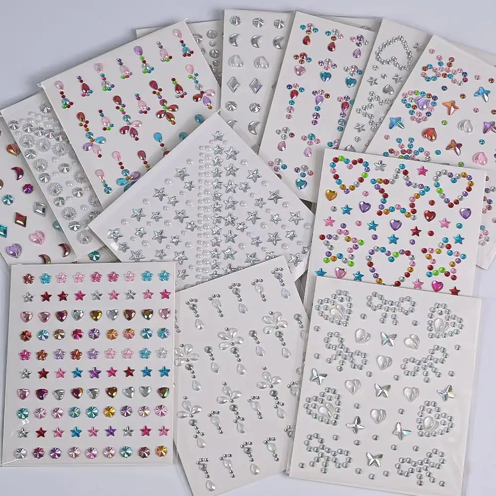 1 Sheet Colorful Bow/Star/Heart Face Rhinestone Stickers Glitter Self Adhesive Face Gem Tattoo Stickers Makeup Hair Crafts Decor view 6