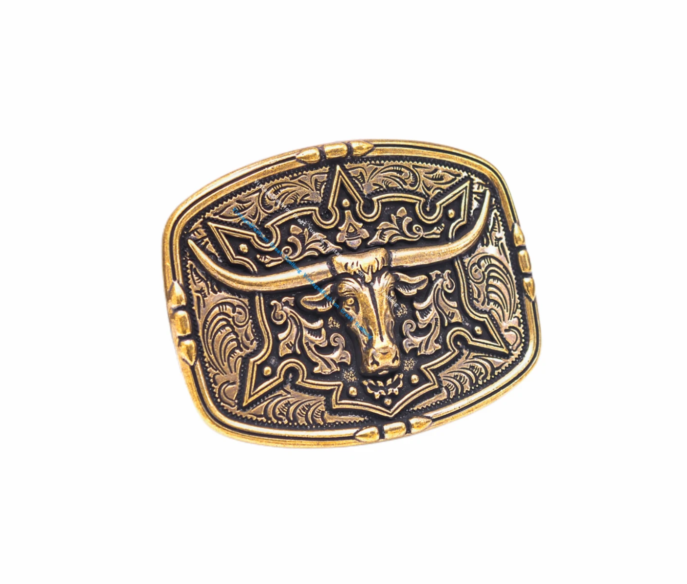 Antique Brass Men\'s Western Cowboy Biker Heavy Longhorn Bull Head Rodeo Leathercraft Belt Buckle Fit 40mm Strap