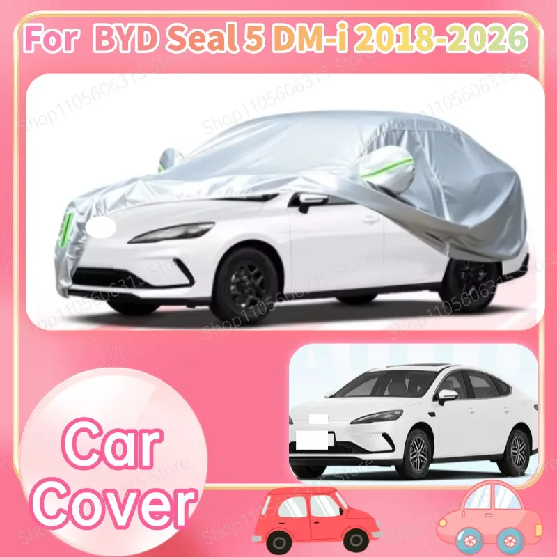 For BYD Seal 5 DM-i 2018-Present Custom Fit Full Car Cover Silver Coated Fabric Side Zipper Access UV Sun Dust Protection3