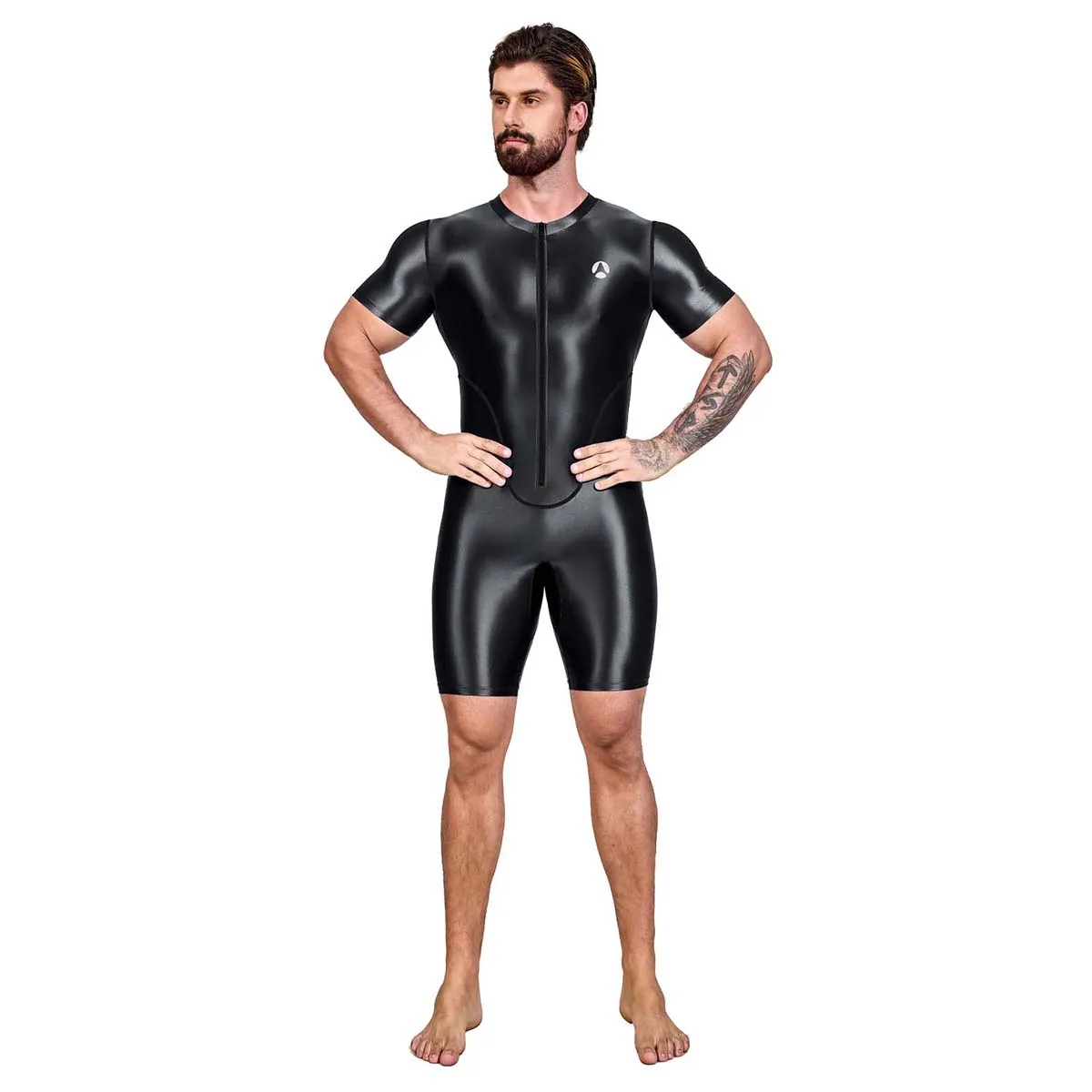 AMORESY الرجال الساتان اللامع قصيرة الأكمام طول الركبة كمال الاجسام ملابس رياضية بذلة ارتداءها رياضية Sweatsuit اللياقة البدنية