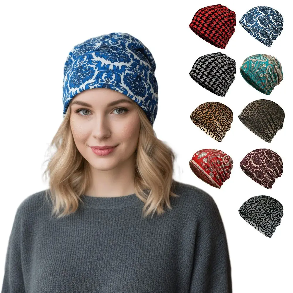 Contrasting Colors Pullover Hat Multifunctional Scarf Pullover Hat Casual Hedging Cap Plaid Print Keep Warm Women's Pile Hat