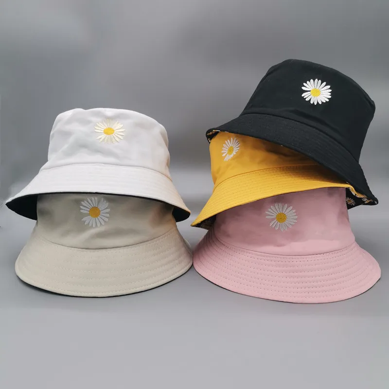 

Double-sided Summer Daisies Bucket Hat Women Fashion Cotton Beach Sun Reversible Floral Fisherman Hat