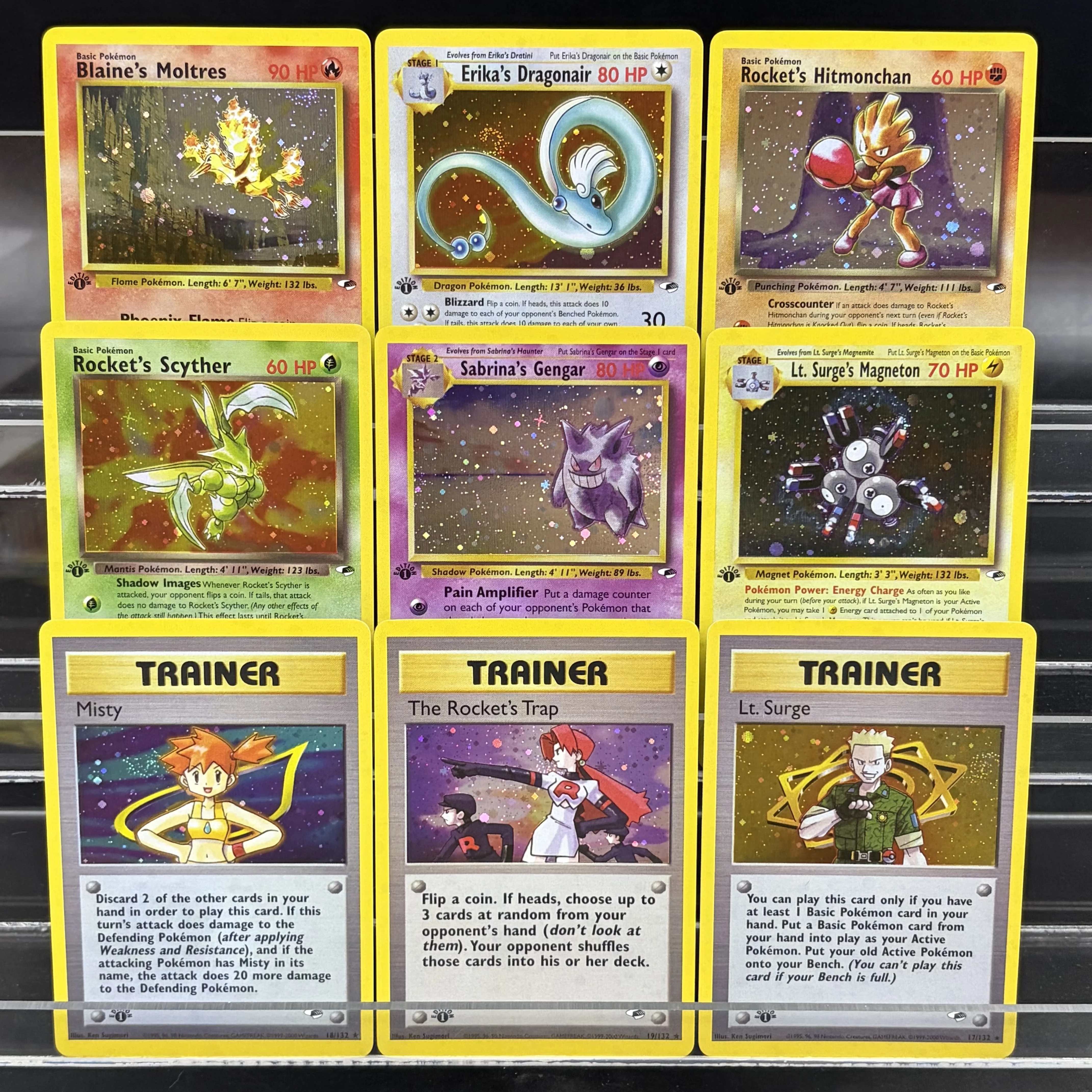 19Pcs PKM TCG Gym Heroes G1 New Glalaxy Foil Set Blaine's Moltres #1‑132 Sabrina's Gengar & Gym Trainer Ptcg Trading Cards Gift