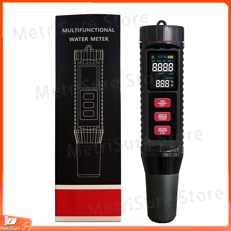 7 in 1 Digital Water Quality Tester pH TDS EC ORP Salinity Specific Gravity Temperature Meter for Aquarium Hydroponics Pool