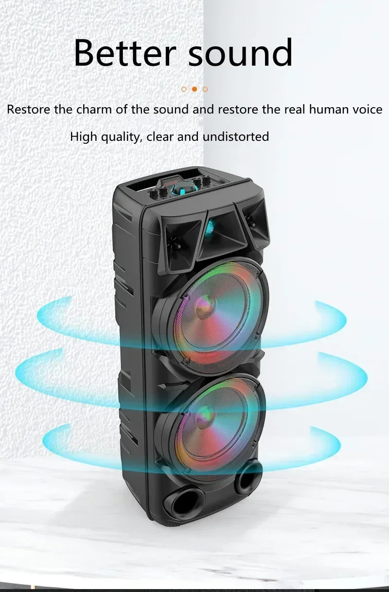 Outdoor Portable Bluetooth Speaker Dual 8-inch Soundbox Square Dance Subwoofer 360 Stereo Wireless Bass with Microphone Boombox