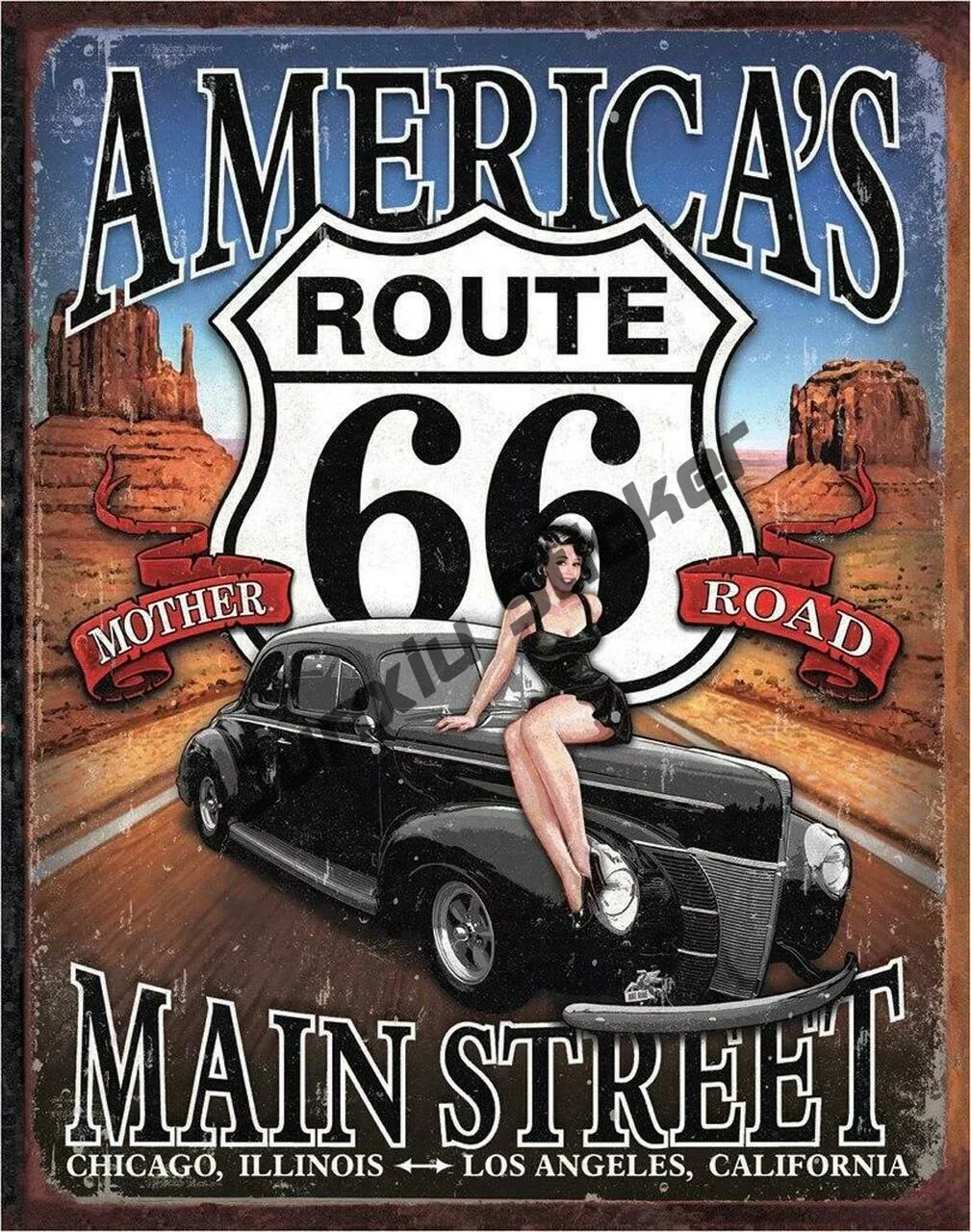 Retro Route 66 Pinup Bike Shield Car Decal Motorcycles RT66 Pin Up Girl Decal Europe and America Retro Girl Poster Accessories