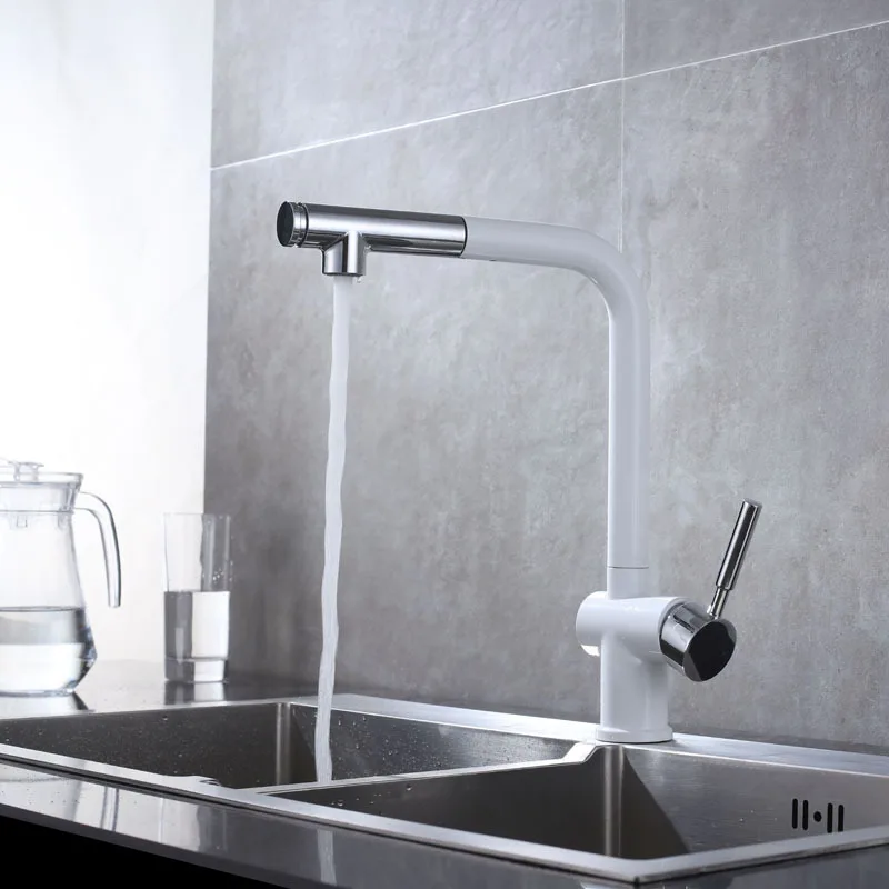 

Chrome-plated + bright white drawing zinc alloy kitchen sink faucet, hot and cold faucet