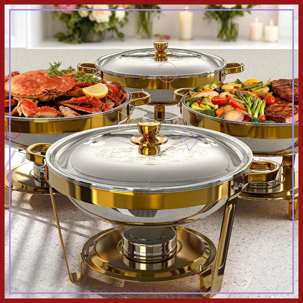 

4 Pack Round Chafing Dish Set, 5Qt Stainless Steel Buffet Warmers for Weddings Parties Catering