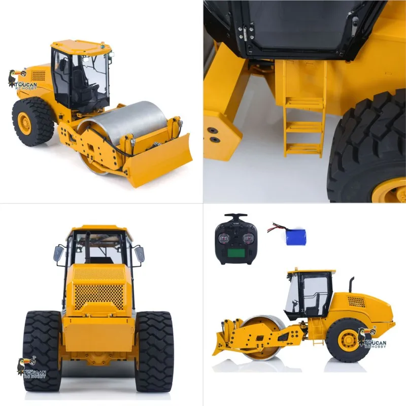 CS11 1/12 RC الهيدروليكية الطريق الأسطوانة المعدنية نموذج RTR راديو التحكم لودر أطفال بالريموت كنترول رسمت الانتهاء ضوء الصوت سيارة خارجية #4