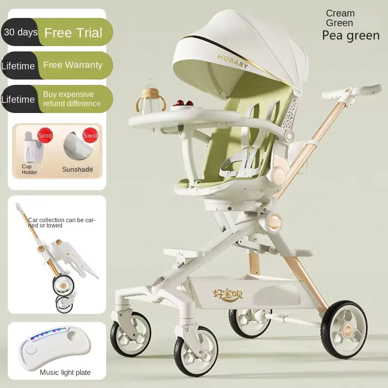 

Foldable Baby Stroller High Landscape Lightweight Newborn Two-way Swivel Seat Four Wheels Shock Absorption Travel Stroller