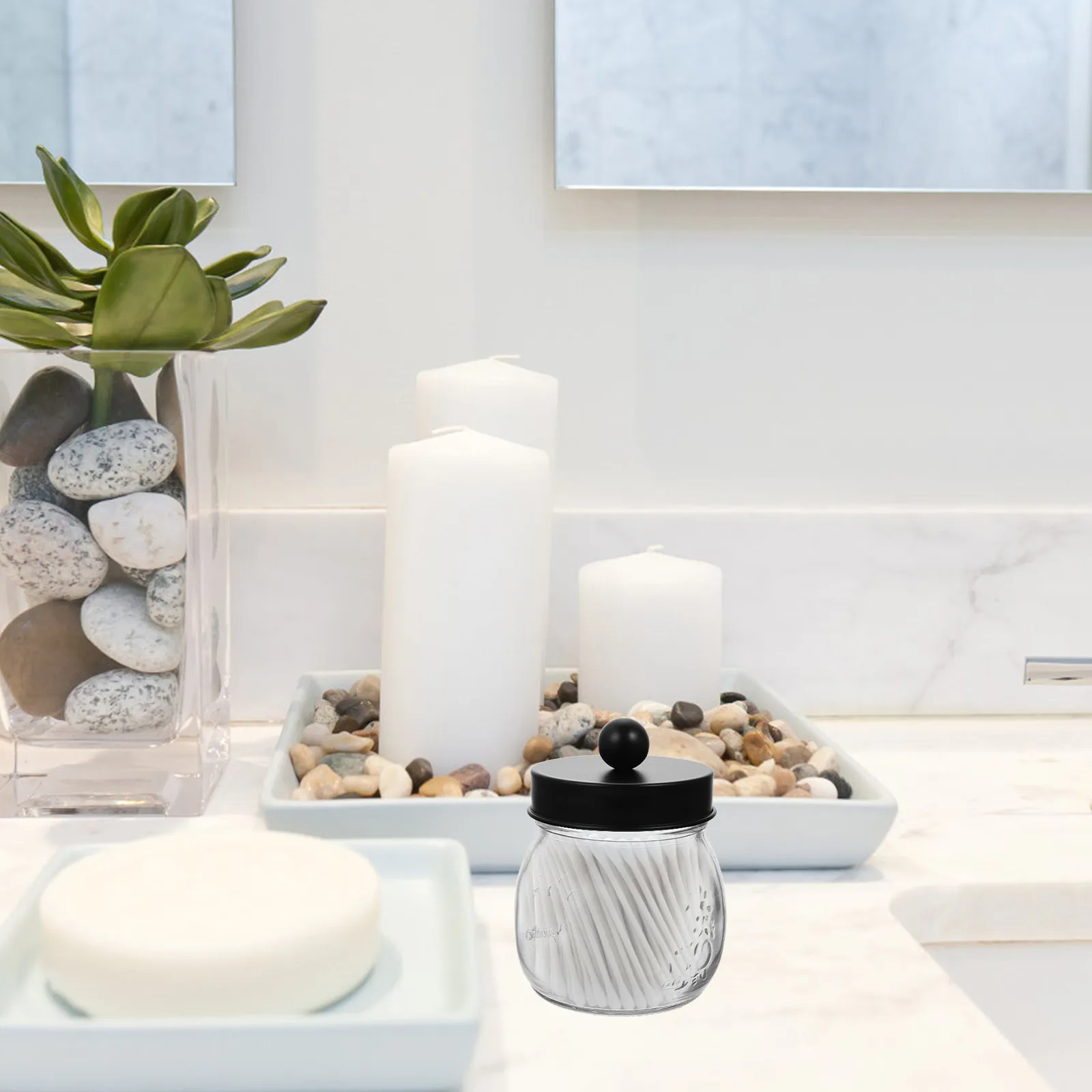 

Cotton Swabs Storage Jar Glass Body Protective Lid Household Organizer for Cotton Balls Pads Makeup Table Bathroom