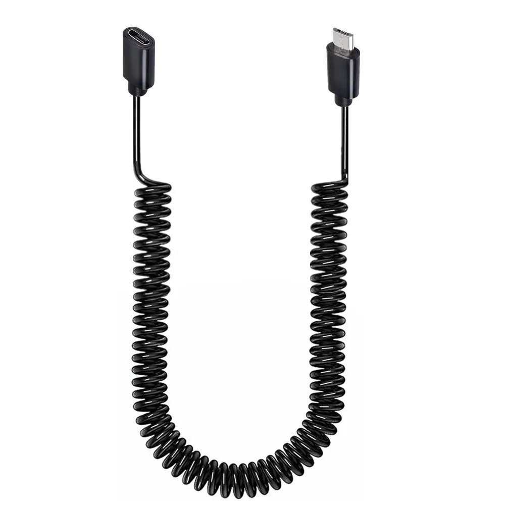 Cable de resorte Micro USB en espiral Micro USB B macho hembra M/F extensión transferencia de datos Cable espiral de carga de 5 núcleos 50cm 200cm