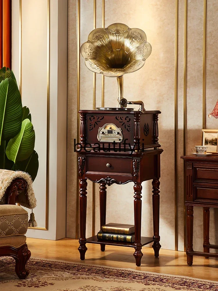 56American solid wood phonograph European vinyl record player antique big speaker record player retro audio ornament