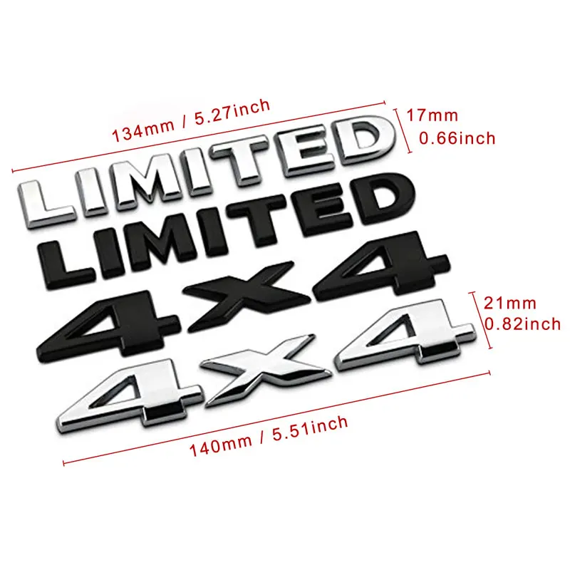 AQTQAQ 1Set 3D Chrome Car Stickers 4X4 LIMITED Tail Emblem Badge Decals Car Body Sticker for Jeep Grand Cherokee Wrangler Ford