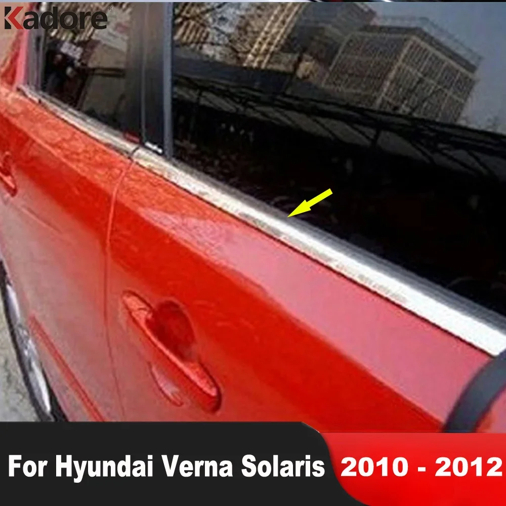 Bottom Window Sill Trim For Hyundai Verna Solaris 2010 2011 2012 Stainless Steel Car Windows Molding Garnish Strip Accessories