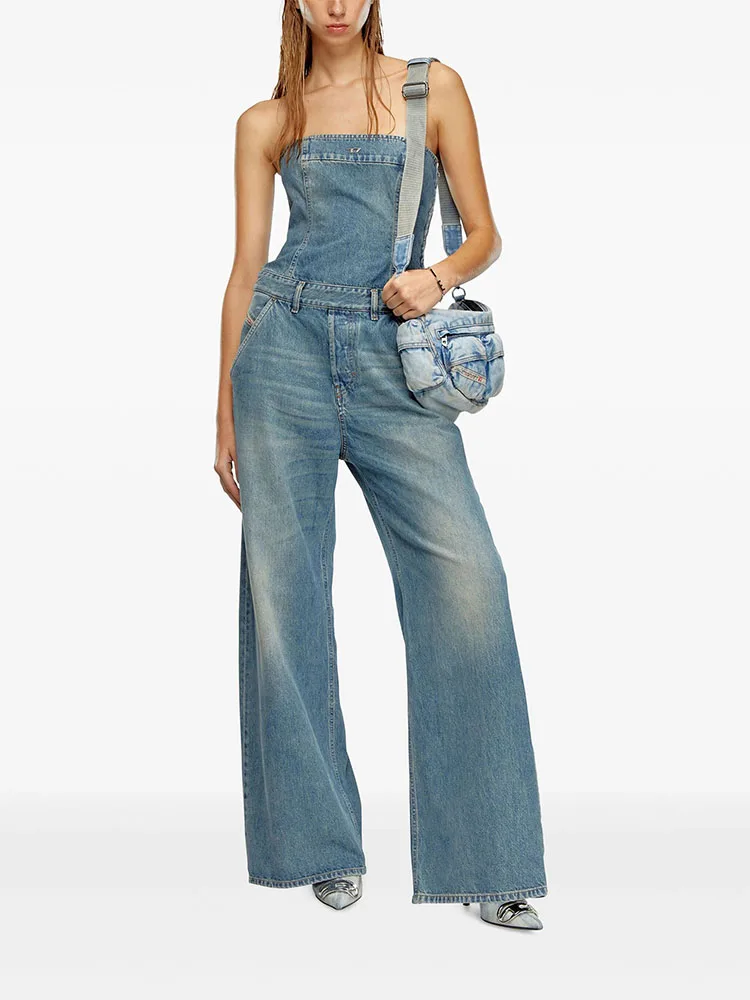 

Pants y2k spring/summer backless bustierwomen's jumpsuit straight cotton denim2024 high-waisted wide legs large femme pants