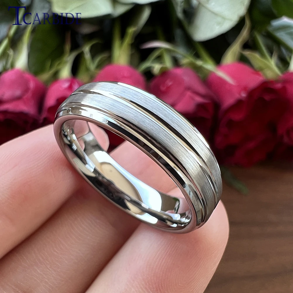 Dropshipping 6mm 8mm Classic Tungsten Carbide Ring For Men Women Simple Wedding Band Grooved Brushed Forever Gift Jewelry