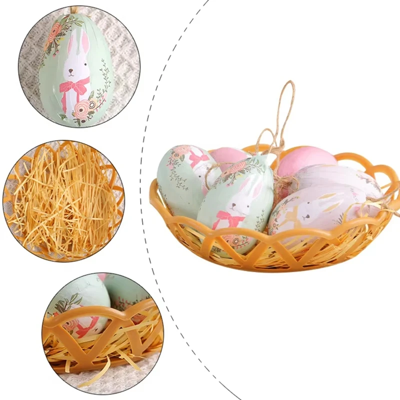 ABUL-Easter カラフルな卵バスケット、イースターパーティーの装飾用の吊り下げオーナメントとペンダント、理想的な子供へのギフト