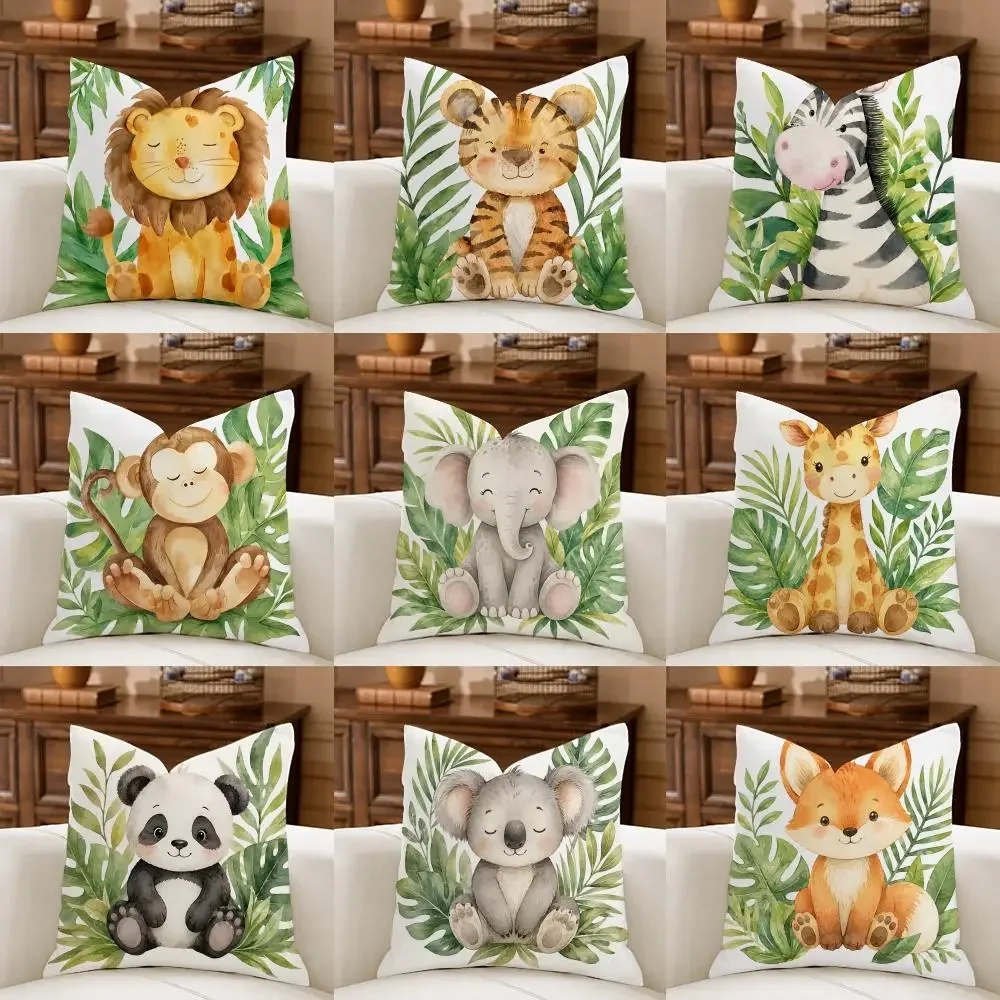 Jungle animal lion zebra monkey tiger Cushion Cover Natural Breathable Durable Linen Printed Decor Pillow Case Sofa Bedroom