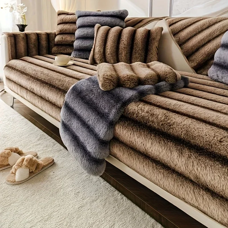 Thick Warm Super Soft Plush Non-slip Sofa Towel Modern Luxury Rabbit Plush Sectional L-shaped Sofa Cover Universal Couch Covers
