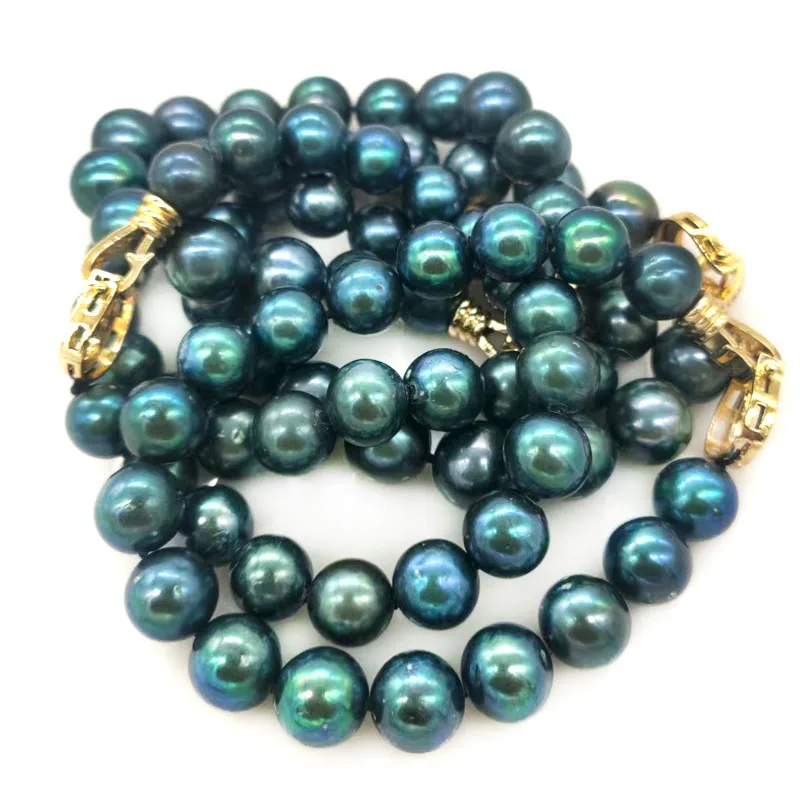 Wholesale 9-11mm Peacock Blue Round Tahiti Pearl Bracelet