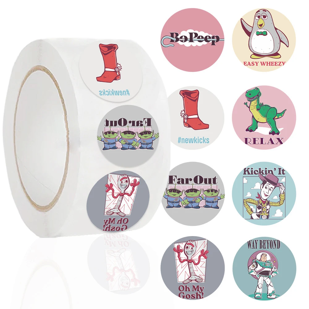 500pcs/Roll Cute Disney Cartoon Stickers Toy Story Labels Decals Waterproof DIY Laptop Skateboard Kawaii Sealing Label