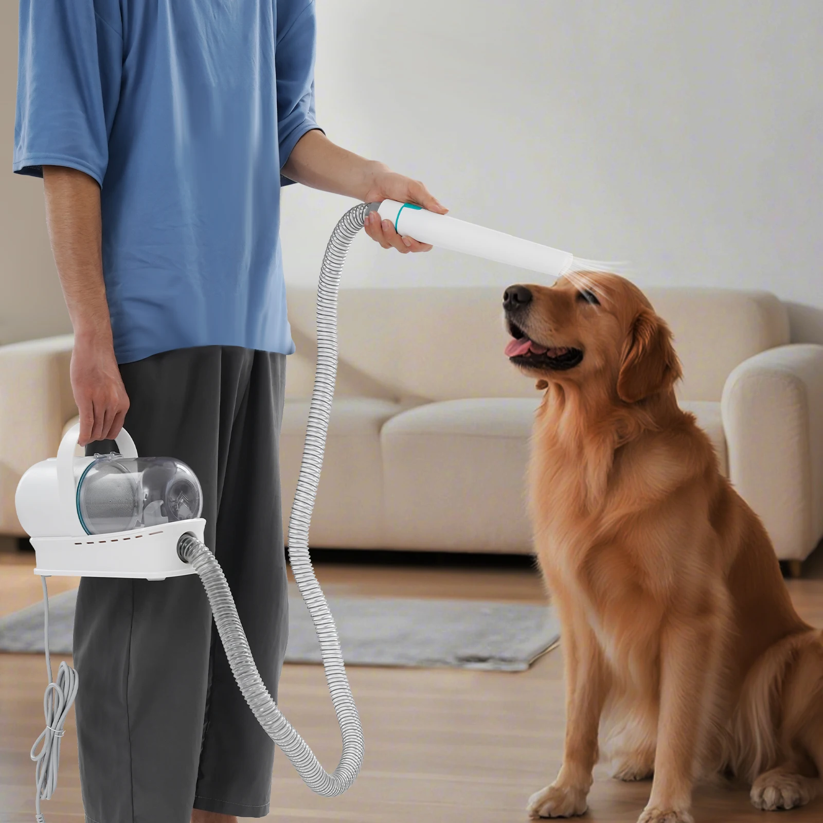 Hunde- & Katzen-Scheren-Set, 7-in-1 Tierhaar-Trimmer mit Absaugung, Leises Pflegeset für Kleintiere, Fellpflege-Werkzeug Tierpflege-Set